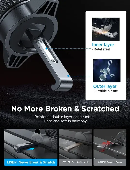 Car phone holder securely attached to vent